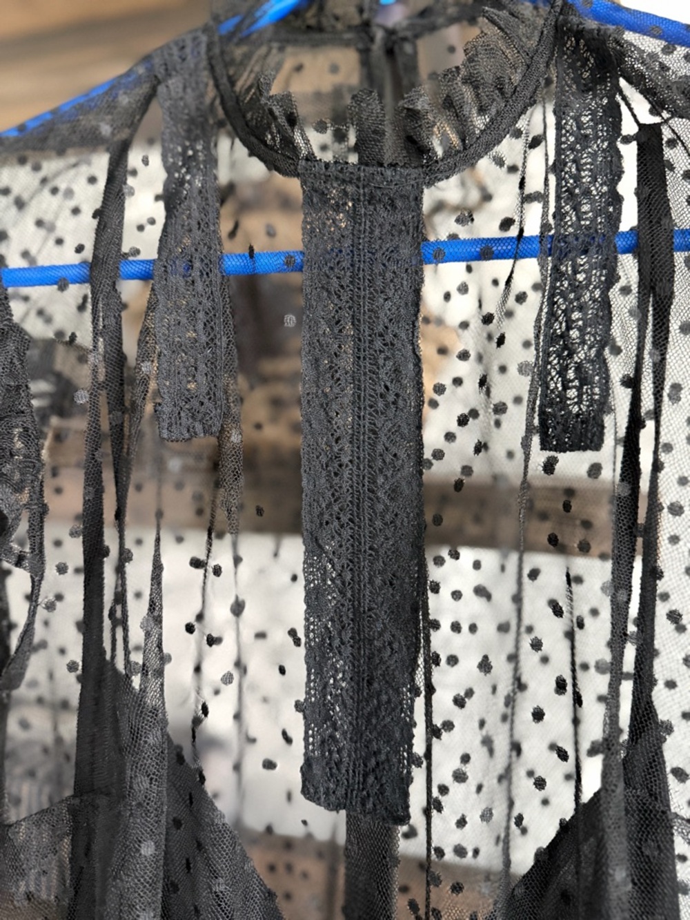 Anthropology Black Sheer Polka-Dot Midi Dress with Slip and Ruffle Hem - Picture 3 of 4